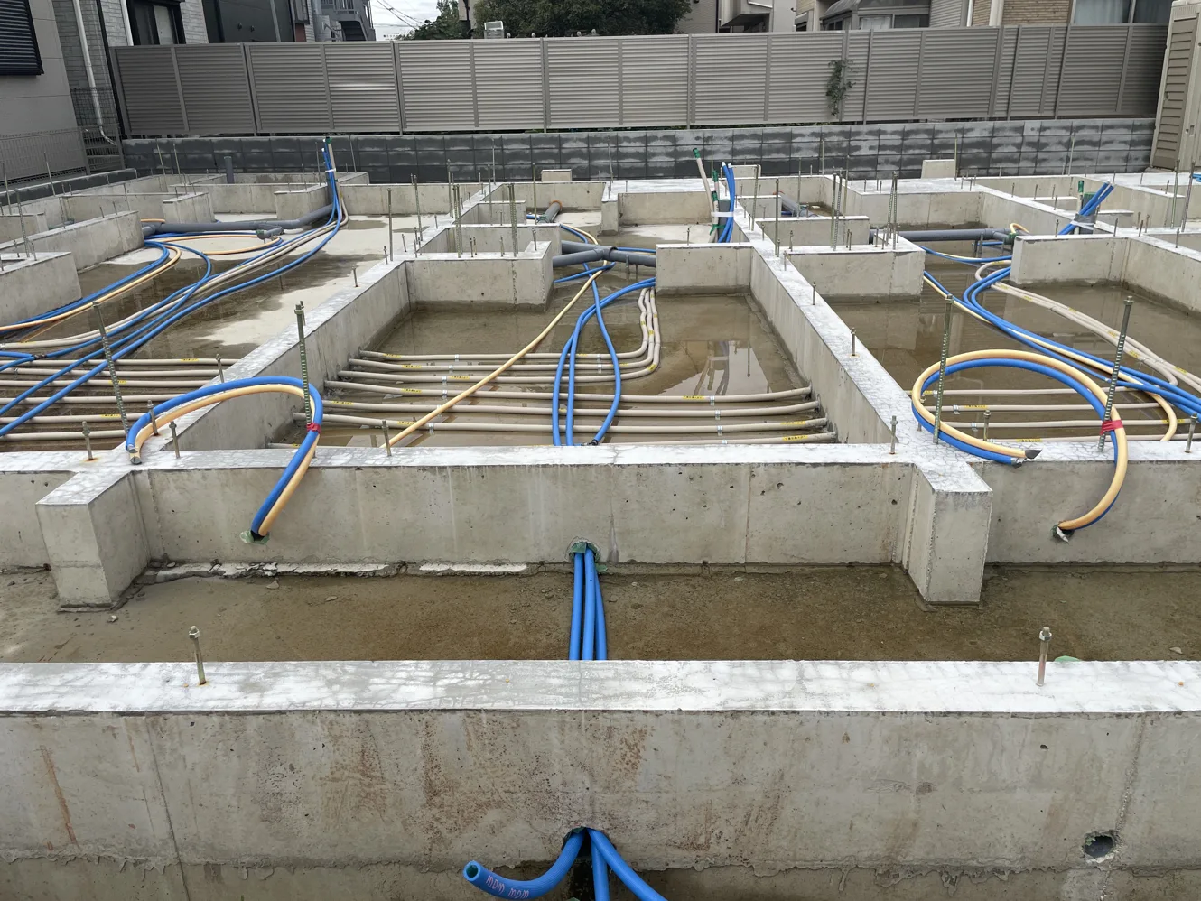 Completed concrete foundation of the new rental apartment building