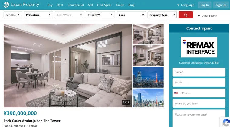 Japan Property の物件掲載画面（RE/MAX INTERFACE 掲載分）