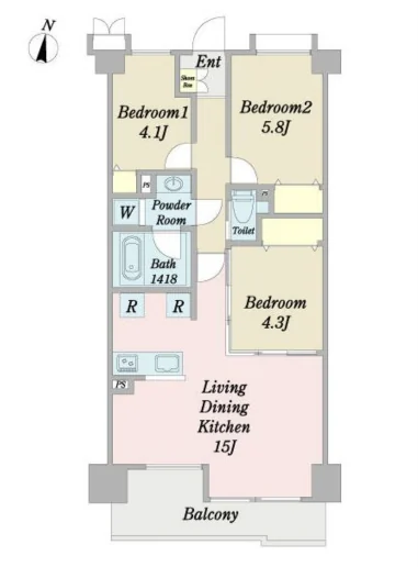 Floor plan — 3LDK, 67.54 sq m, as supplied.