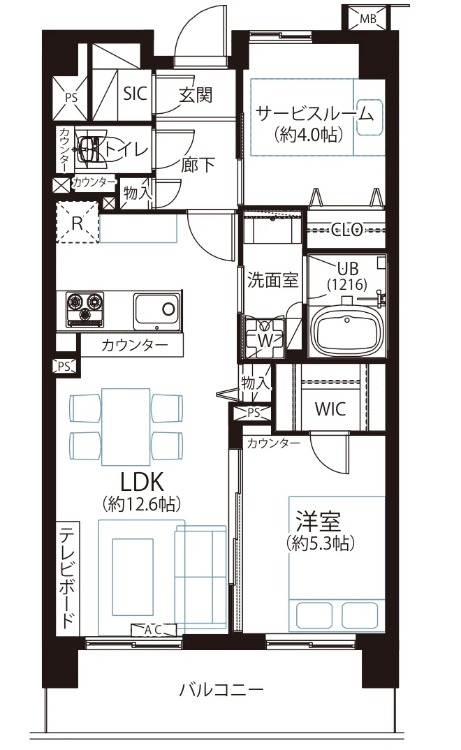 Floor plan — 1SLDK, 51.54 sq m. Labels are in the original Japanese.