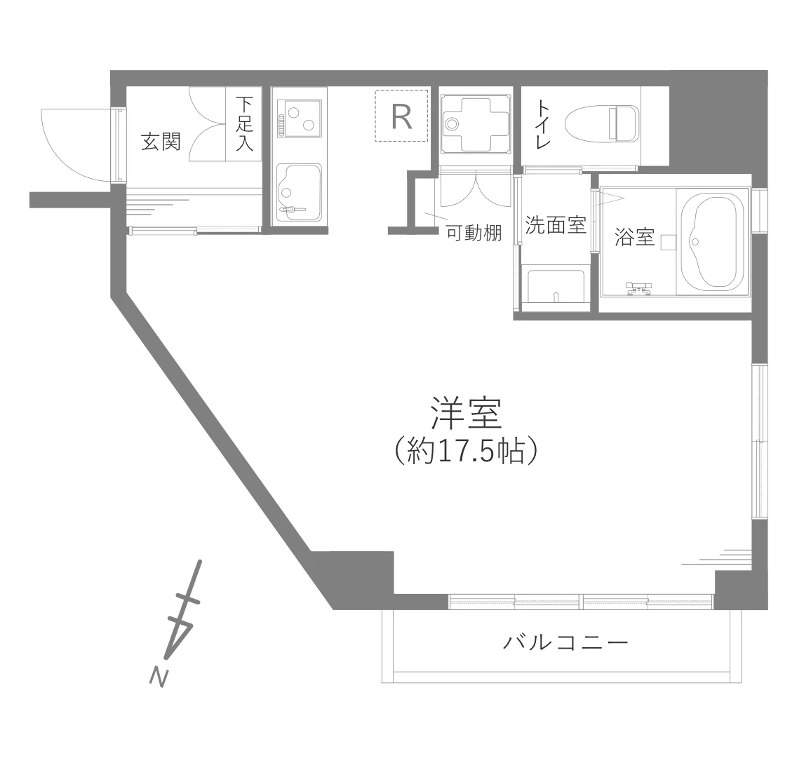 Floor plan — 1R, 38.03 sq m. Labels are in the original Japanese.