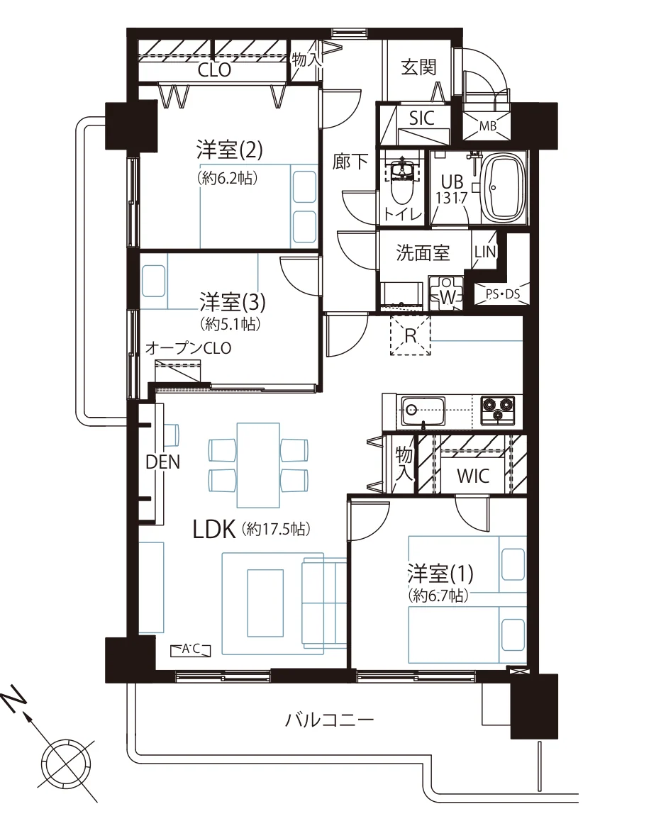 Floor plan — 3LDK, 80.83 sq m. Labels are in the original Japanese.