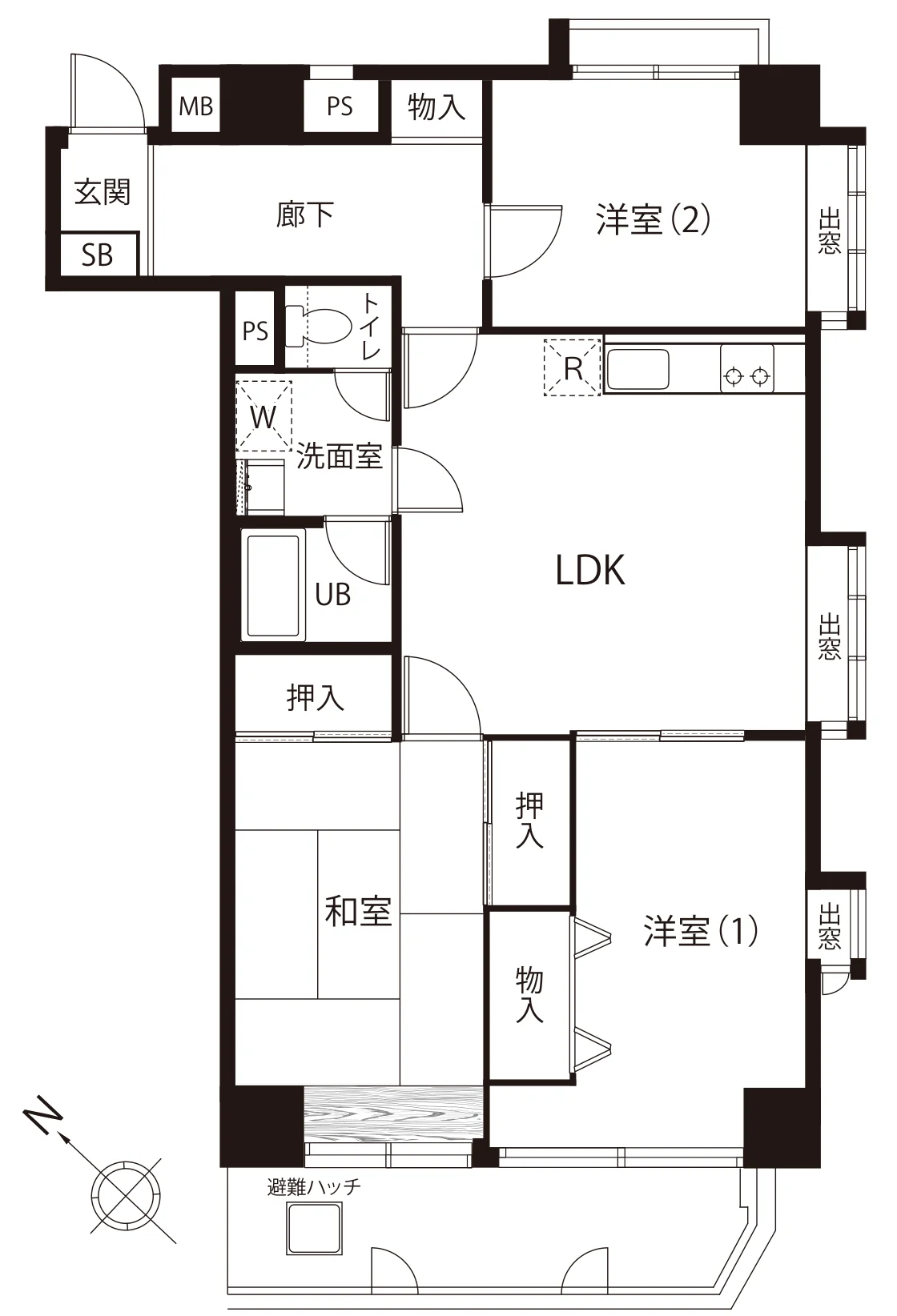 Floor plan — 3LDK, 72.59 sq m. Labels are in the original Japanese.