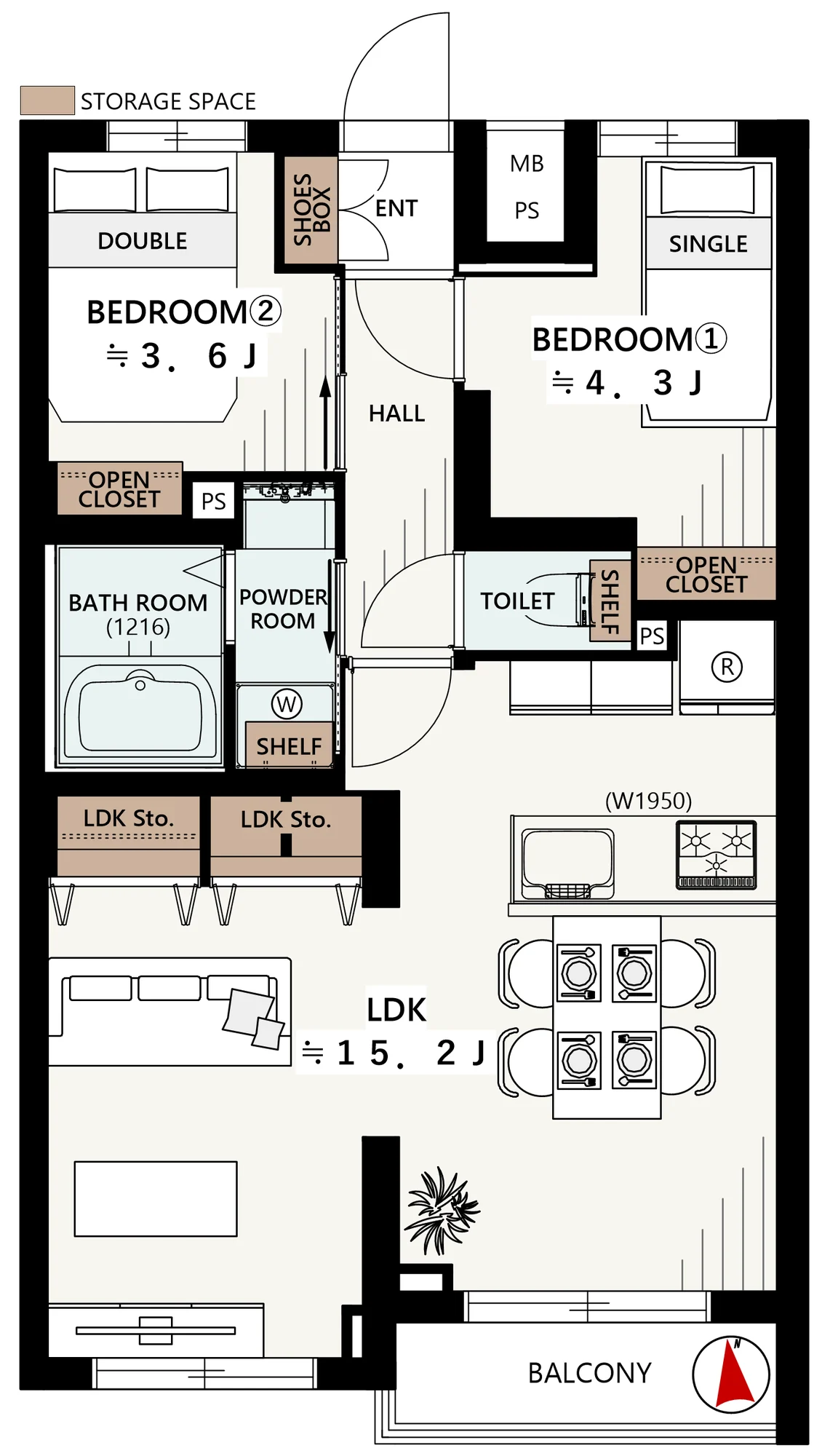 Floor plan — 2LDK, 50.89 sq m.