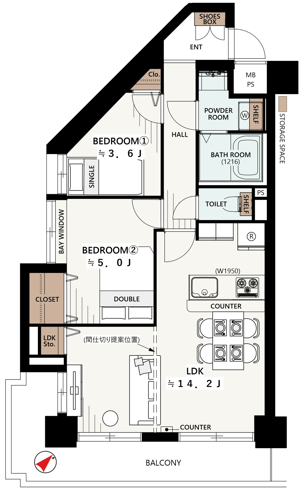 Floor plan — 2LDK, 55.30 sq m. Labels are in the original Japanese.