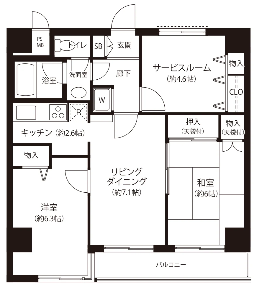Floor plan — 2SLDK, 59.58 sq m. Labels are in the original Japanese.