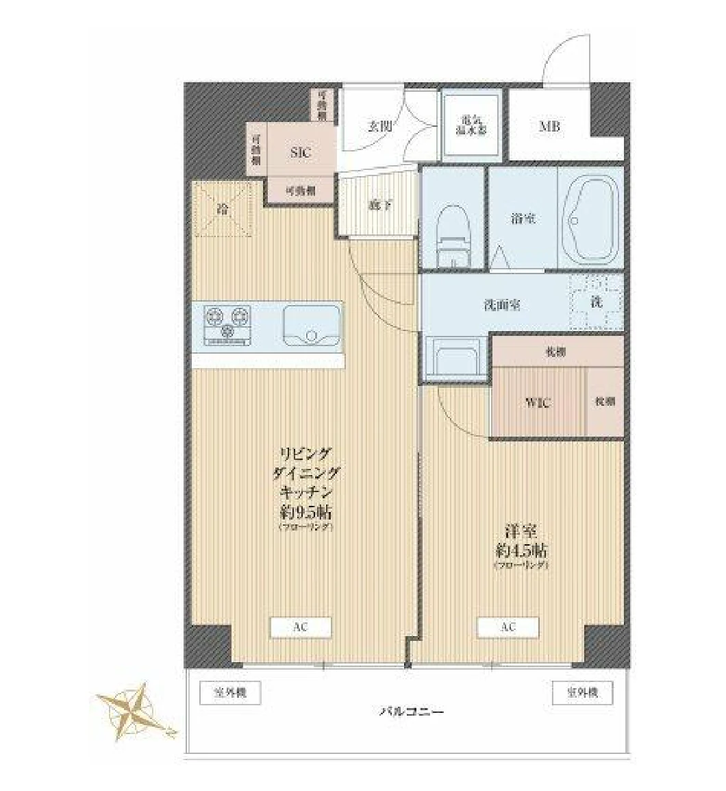 Floor plan — 1LDK, 37.37 sq m. Labels are in the original Japanese.