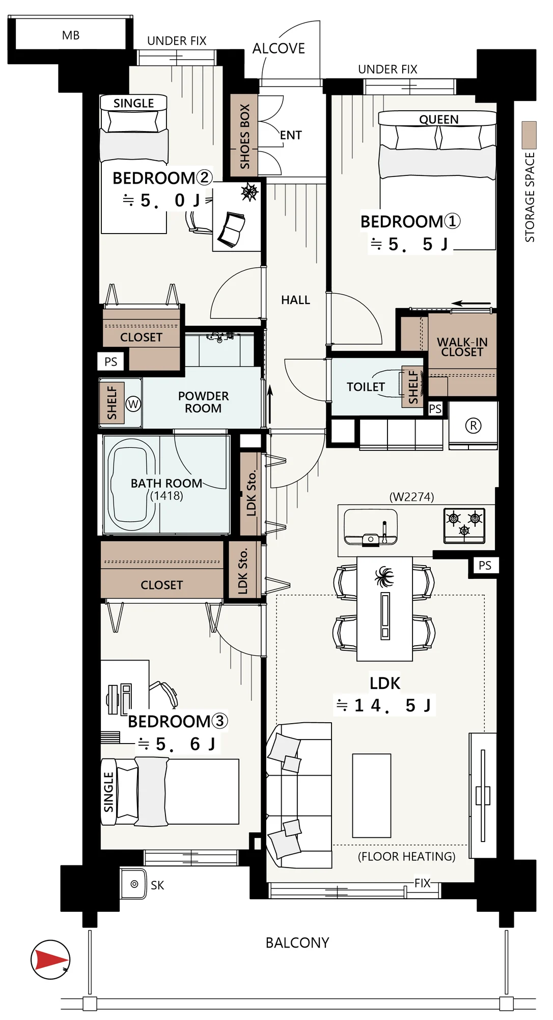Floor plan — 3LDK + walk-in closet, 71.13 sq m.