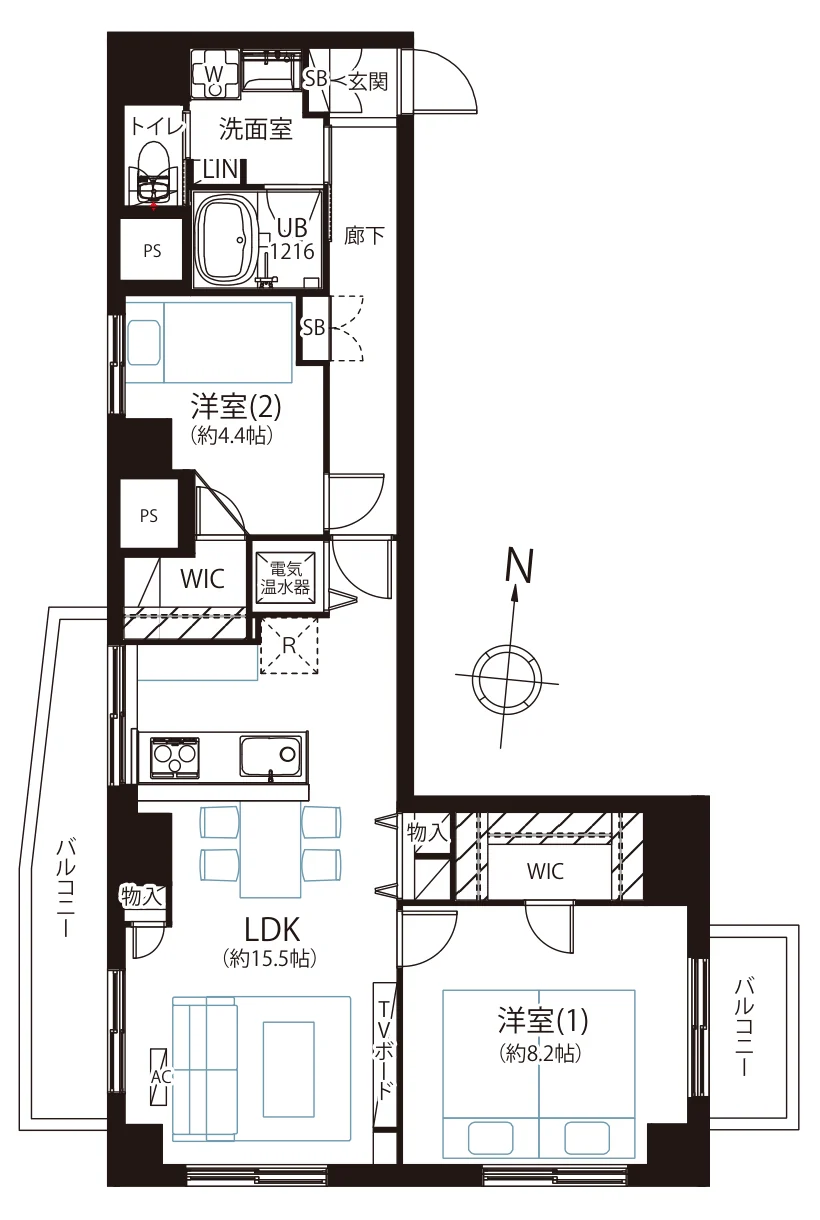 Floor plan — 2LDK, 70.66 sq m. Labels are in the original Japanese.