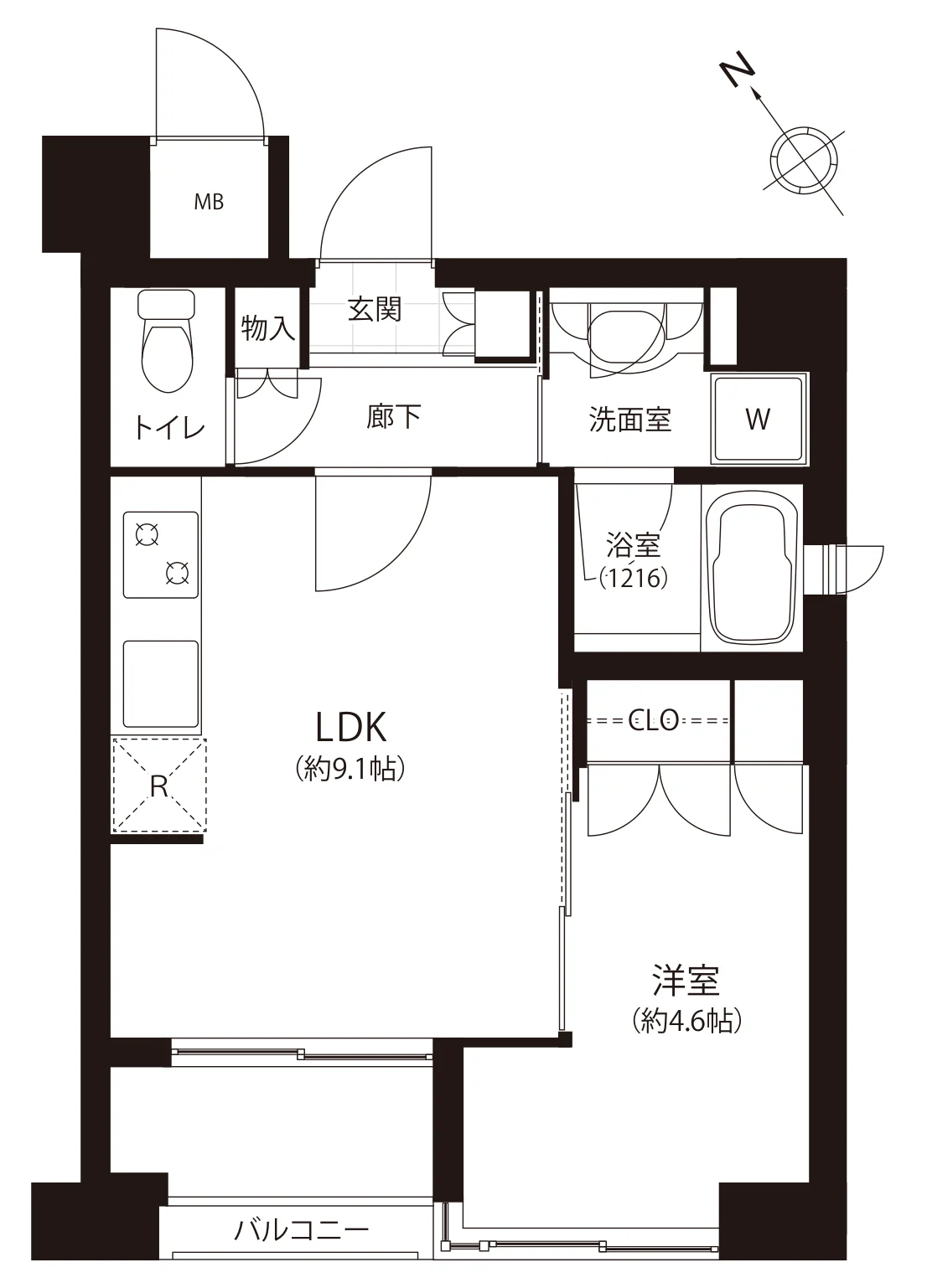 Floor plan — 1LDK, 33.05 sq m. Labels are in the original Japanese.