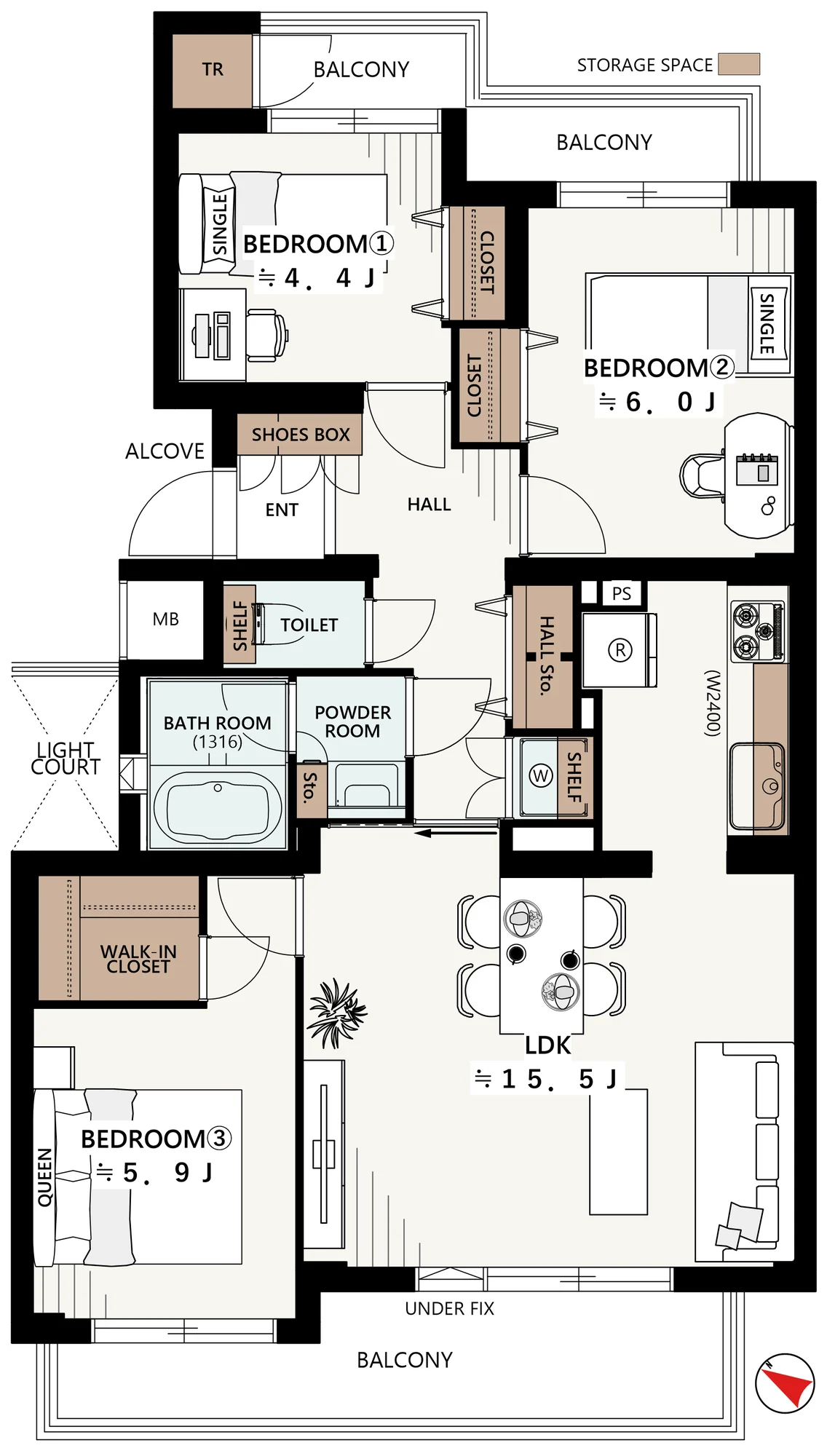 Floor plan — 3LDK + walk-in closet, 73.12 sq m.