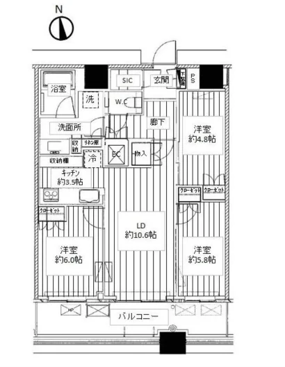 Floor plan — 3LDK, 73.31 sq m. Labels are in the original Japanese.