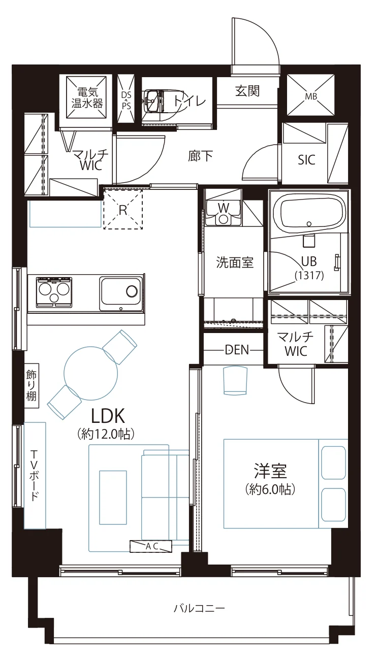 Floor plan — 1LDK, 47.47 sq m. Labels are in the original Japanese.