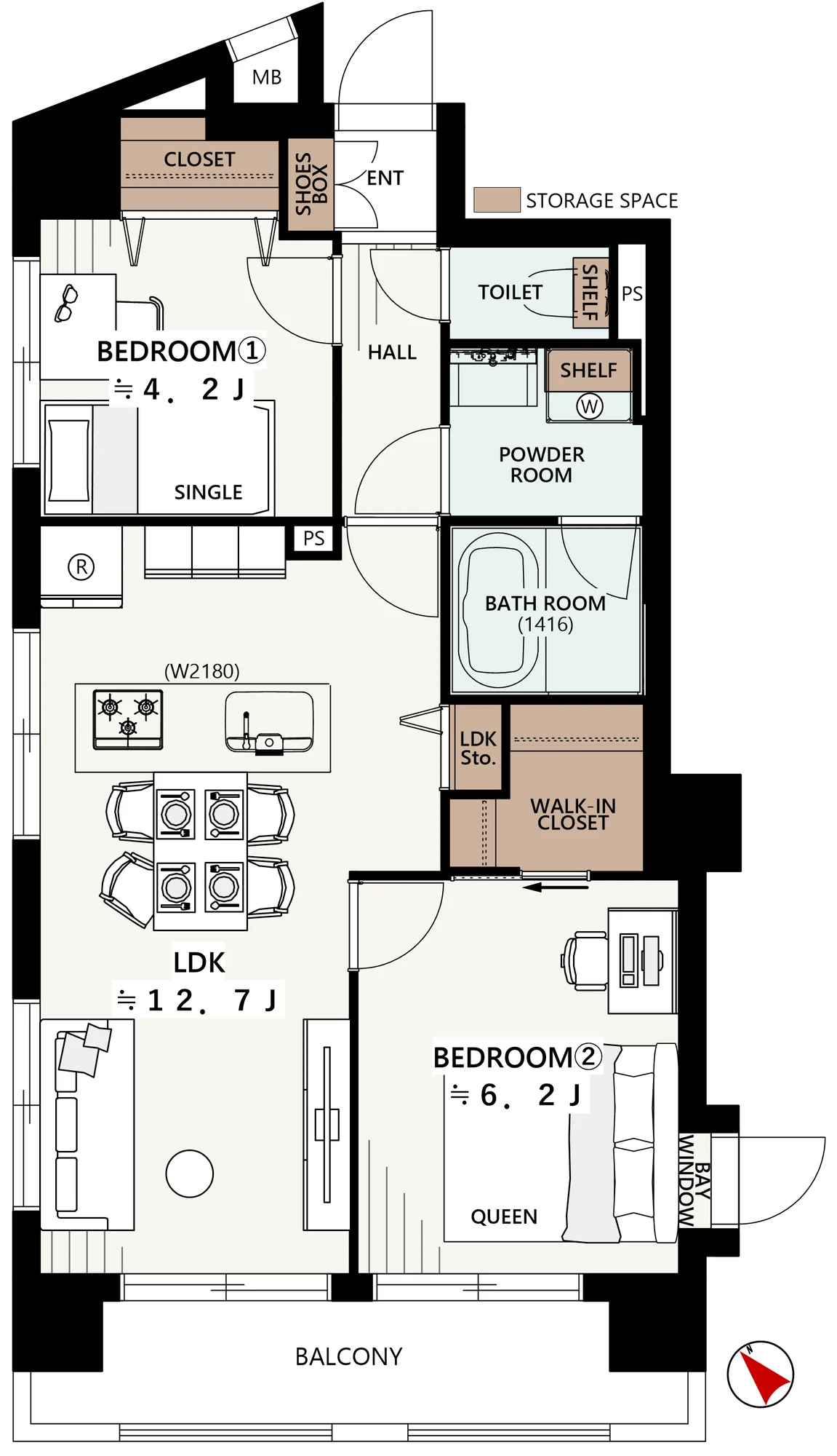 Floor plan — 2LDK + walk-in closet, 54.59 sq m.