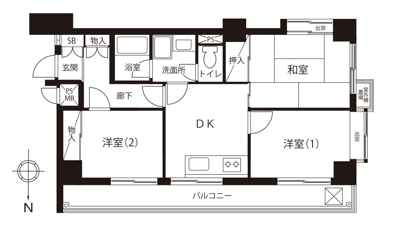 Floor plan — 3DK, 53.54 sq m. Labels are in the original Japanese.