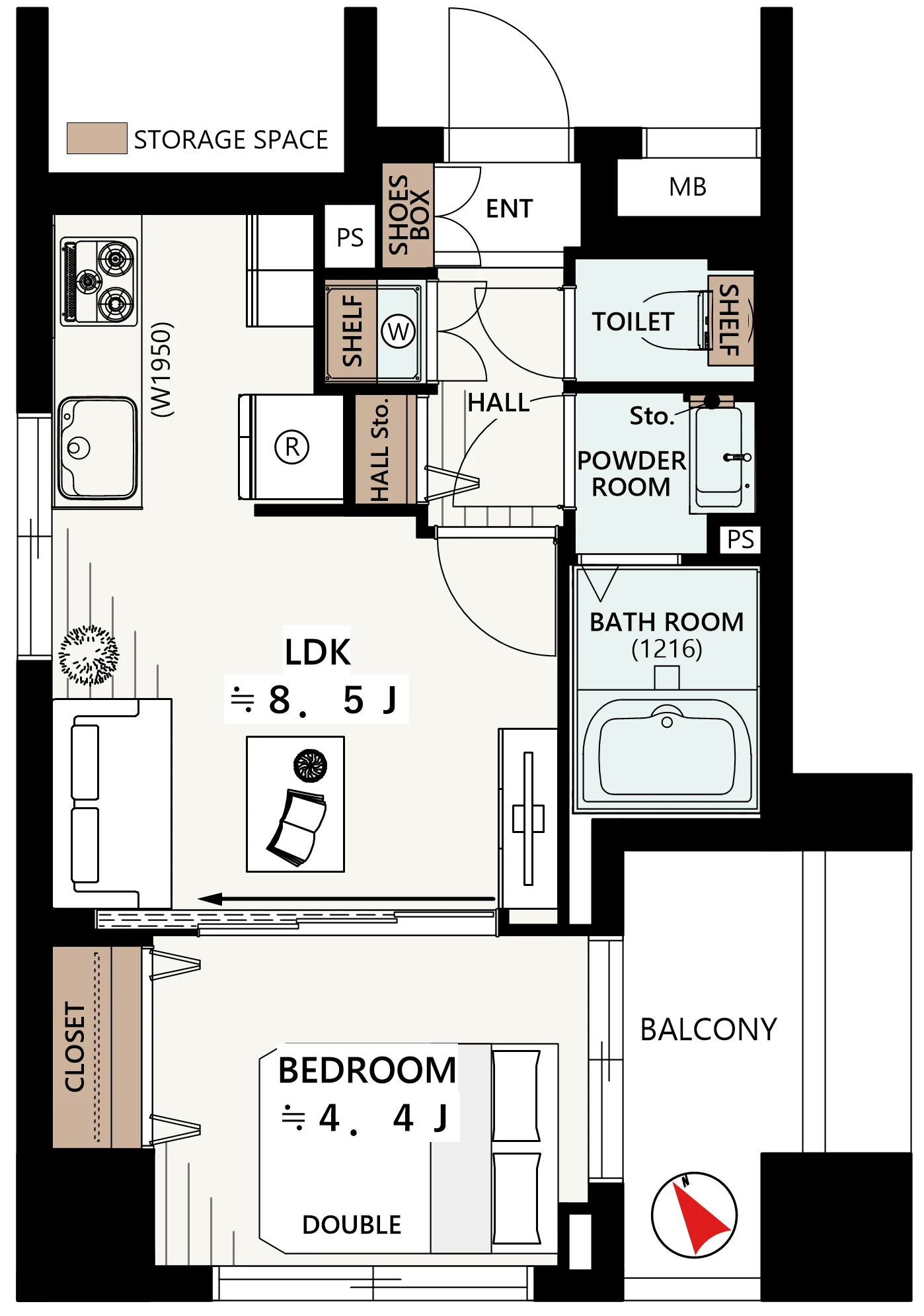 Floor plan — 1LDK, 33.61 sq m. Labels are in the original Japanese.