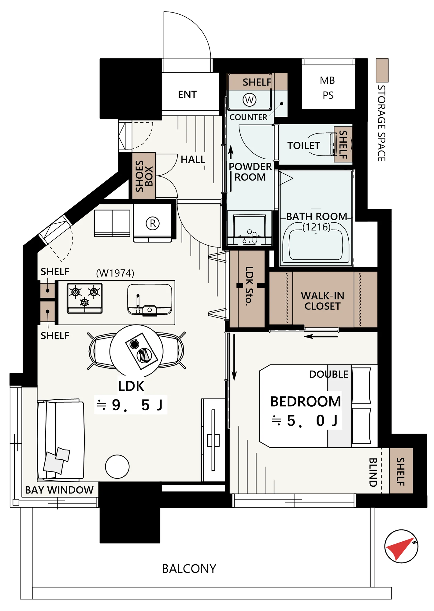 Floor plan — 1LDK with walk-in closet, 38.79 sq m. Labels are in the original Japanese.