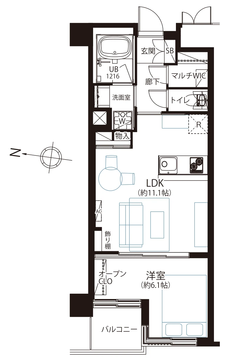 Floor plan — 1LDK, 41.49 sq m. Labels are in the original Japanese.