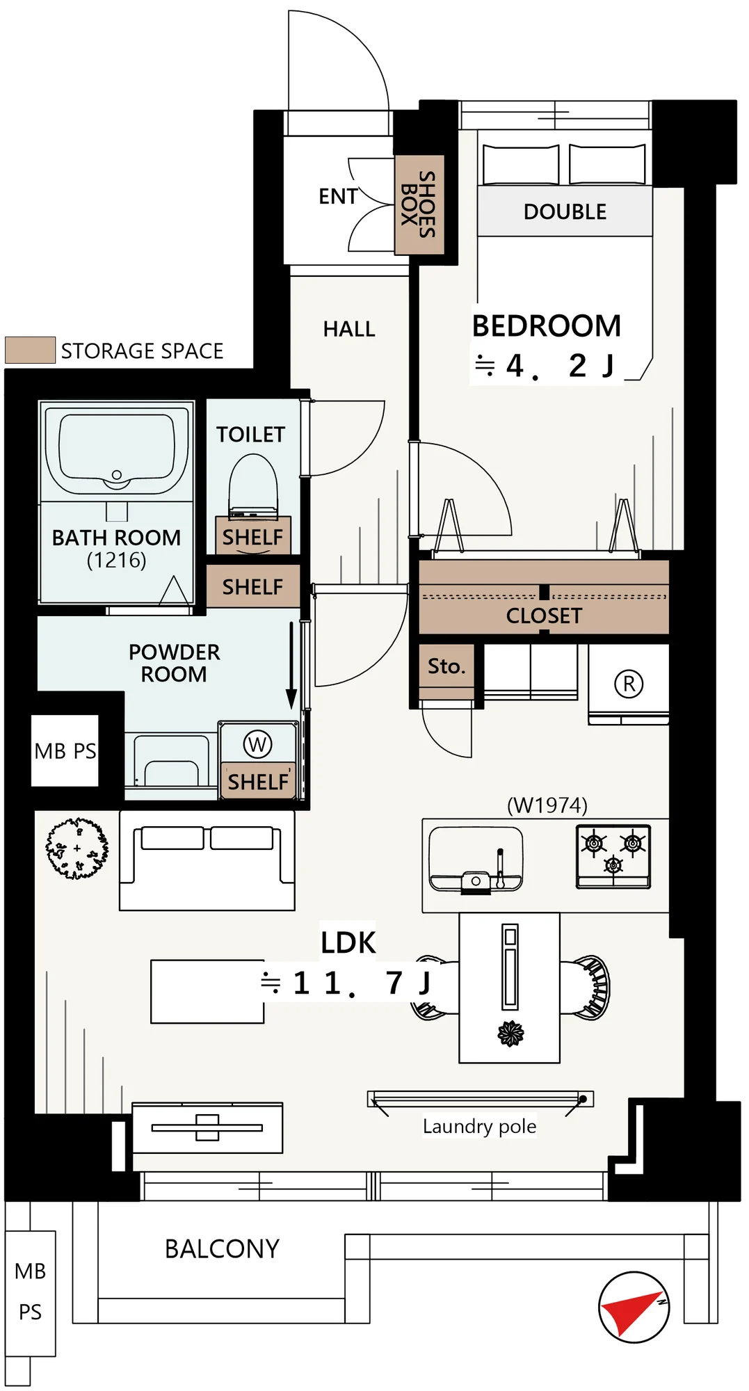 Floor plan — 1LDK, 41.70 sq m. Labels are in the original Japanese.