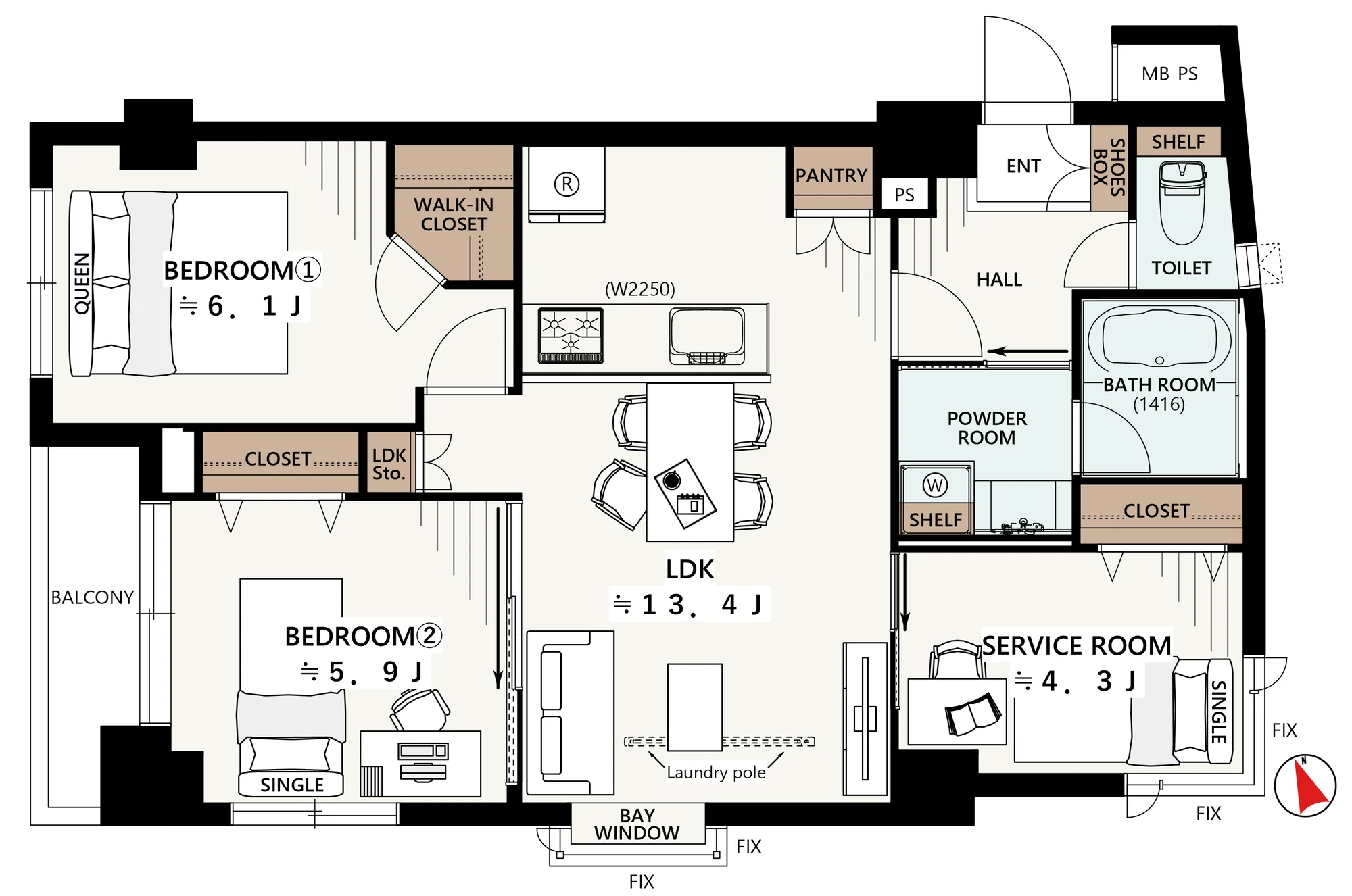 Floor plan — 2SLDK + walk-in closet, 67.26 sq m.