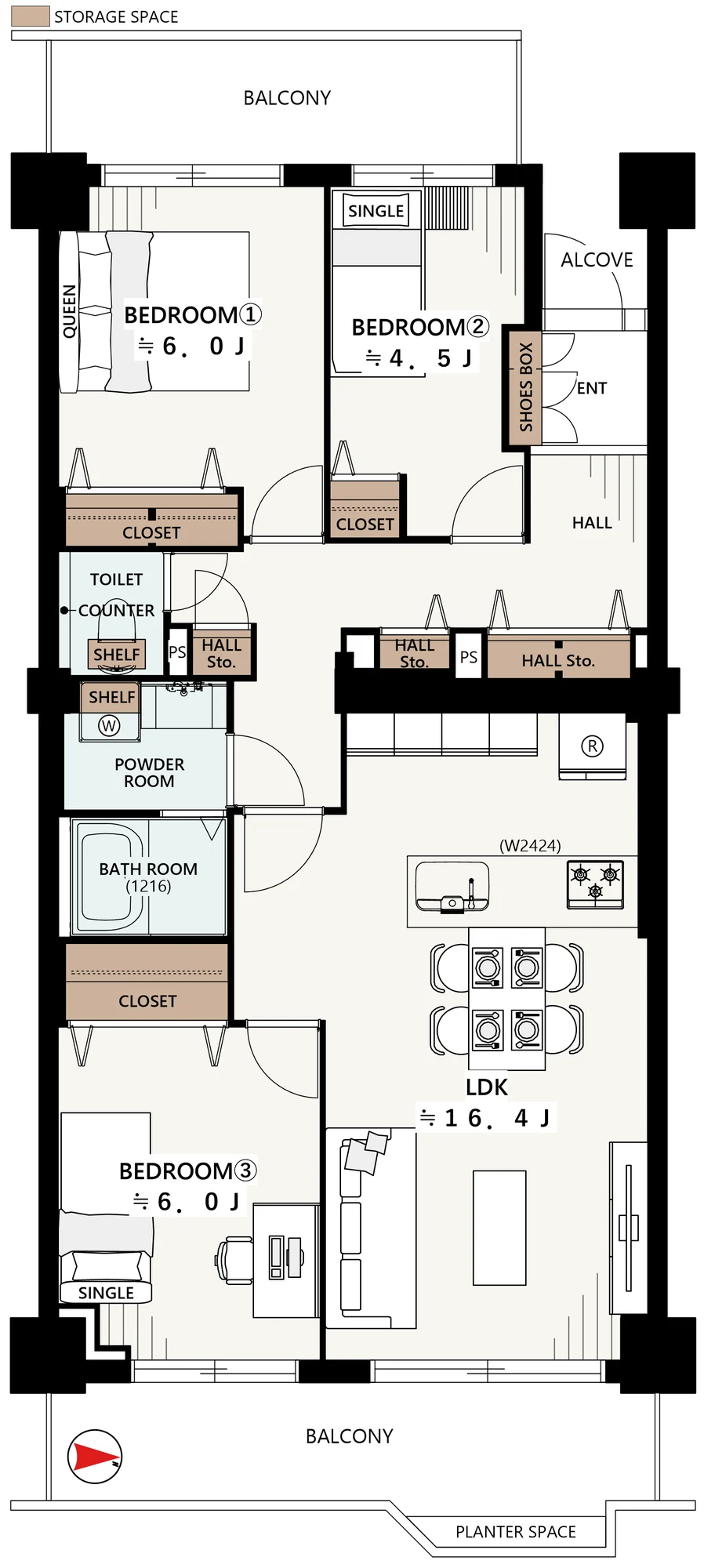 Floor plan — 3LDK, 76.80 sq m.