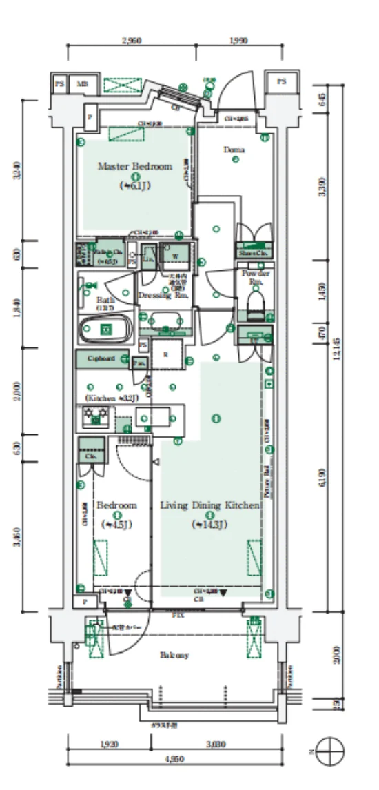 Floor plan — 2LDK, 58.06 sq m. Labels are mostly in English, as supplied.