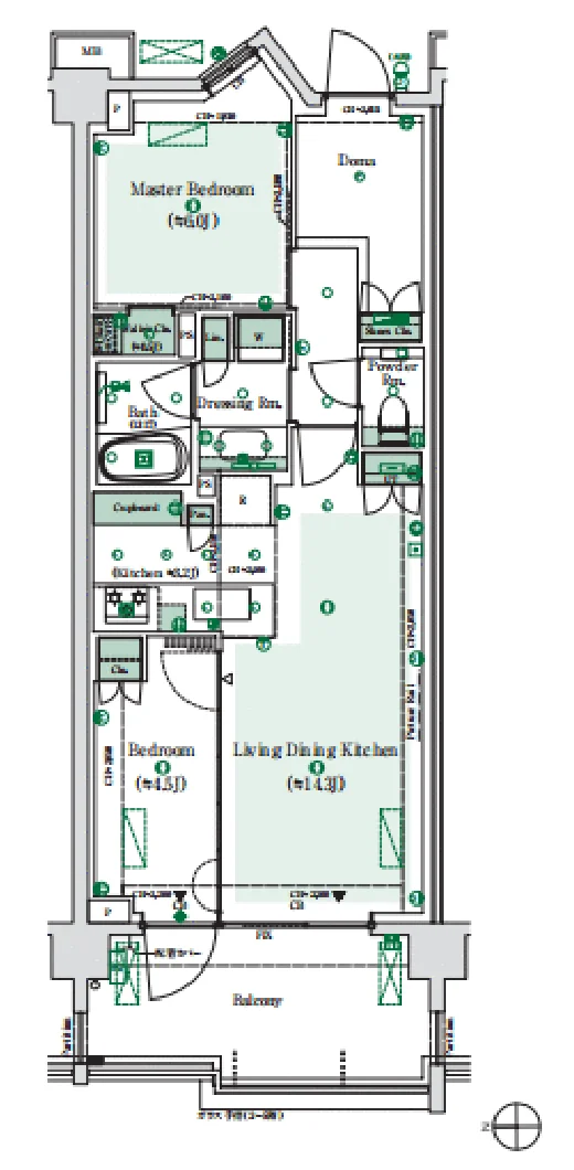 Floor plan — 2LDK, 58.02 sq m. Labels are mostly in English, as supplied.
