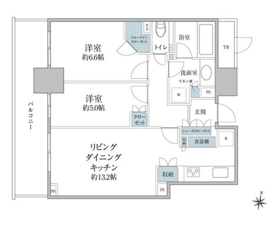 Floor plan — 2LDK, 61.02 sq m. Labels are in the original Japanese.