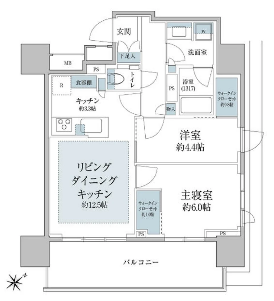 Floor plan — 2LDK, 56.02 sq m. Labels are in the original Japanese.