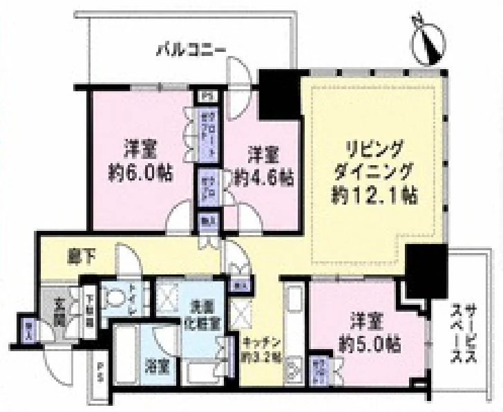 Floor plan — 3LDK, 73.06 sq m. Labels are in the original Japanese.