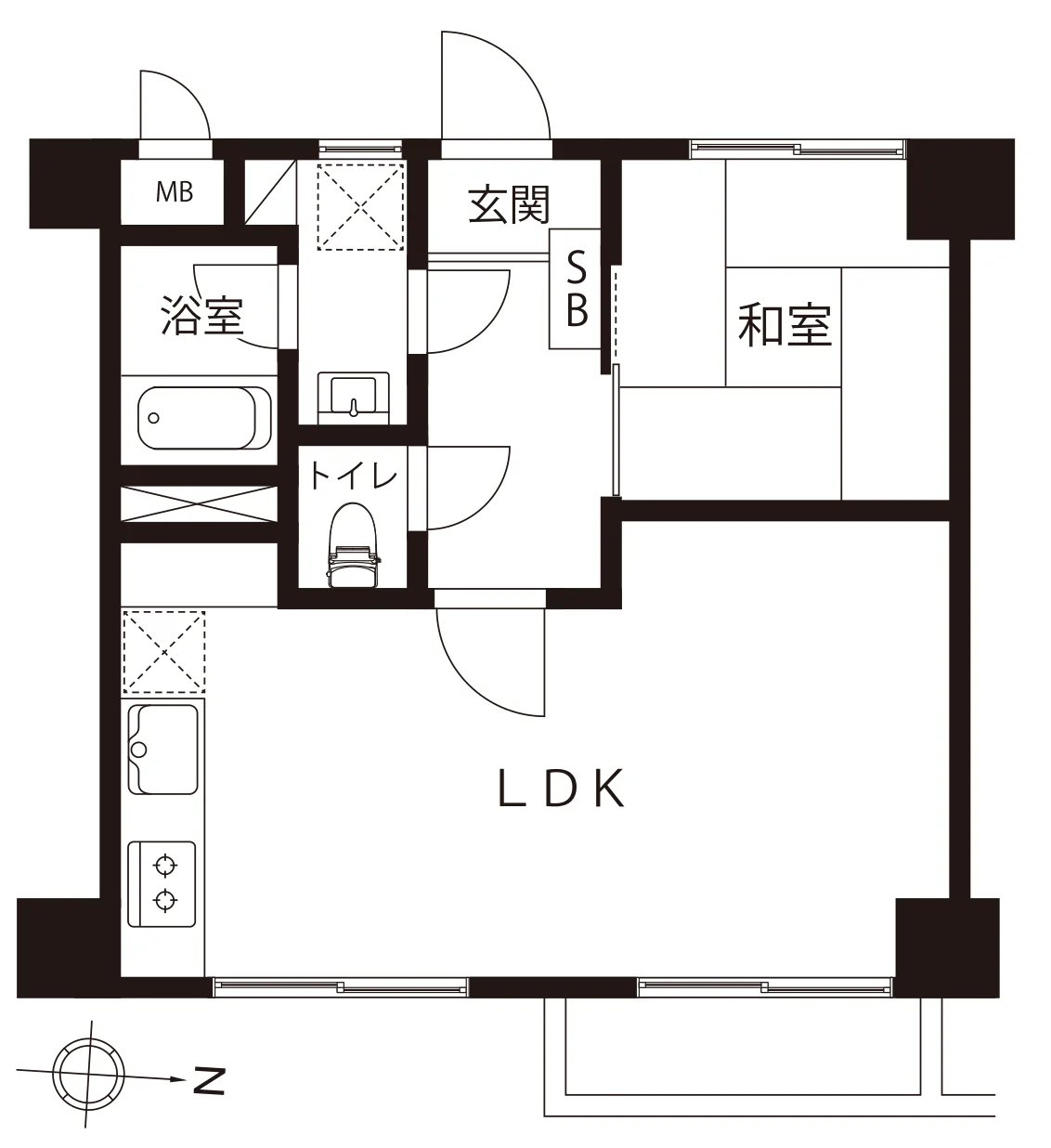 Floor plan — 1LDK, 39.06 sq m. Labels are in the original Japanese.