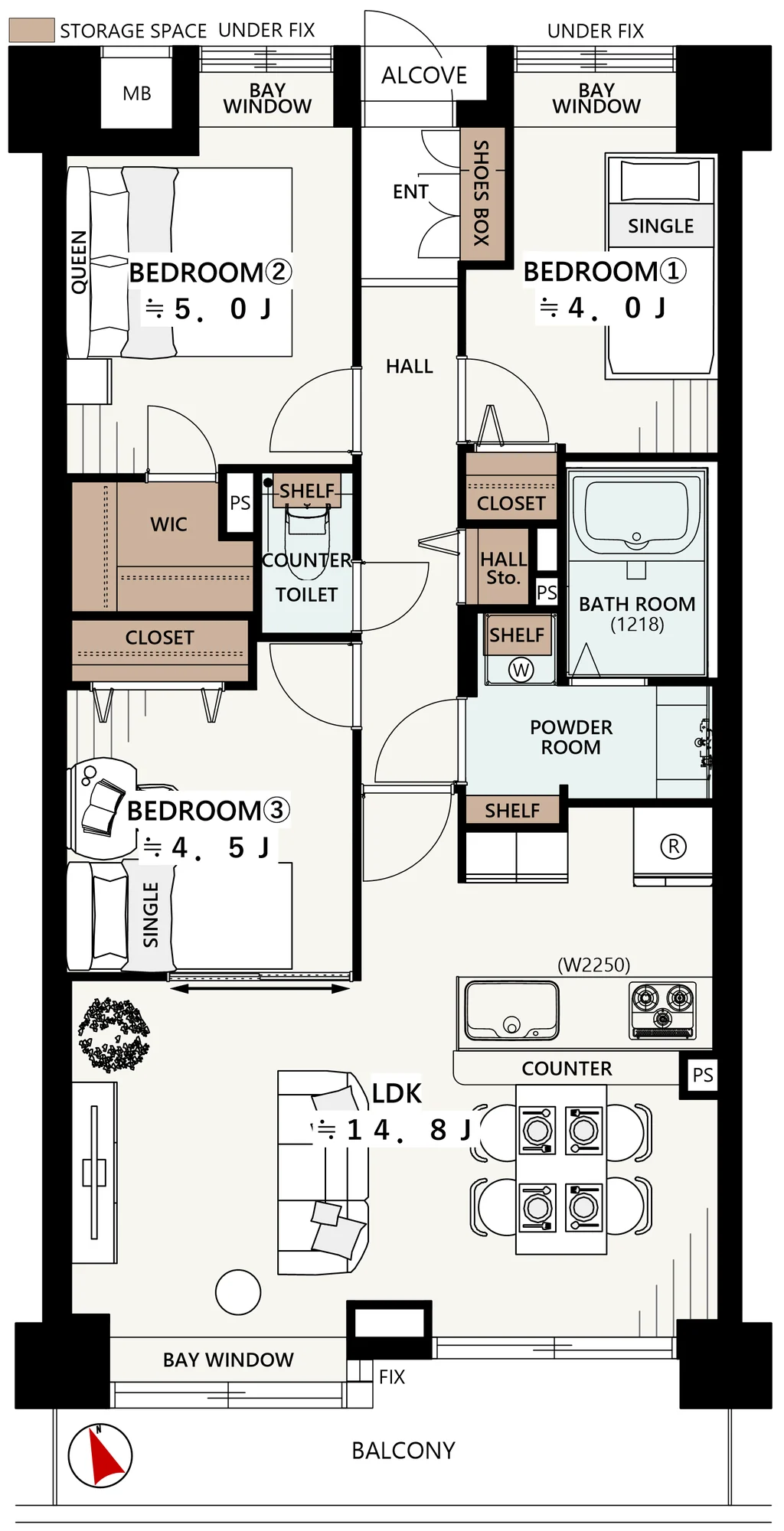 Floor plan — 3LDK+W, 66.60 sq m. Labels are in the original Japanese.