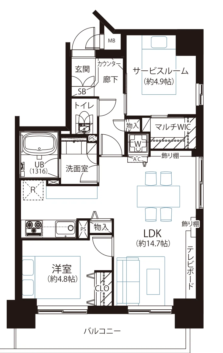 Floor plan — 1SLDK, 56.48 sq m. Labels are in the original Japanese.