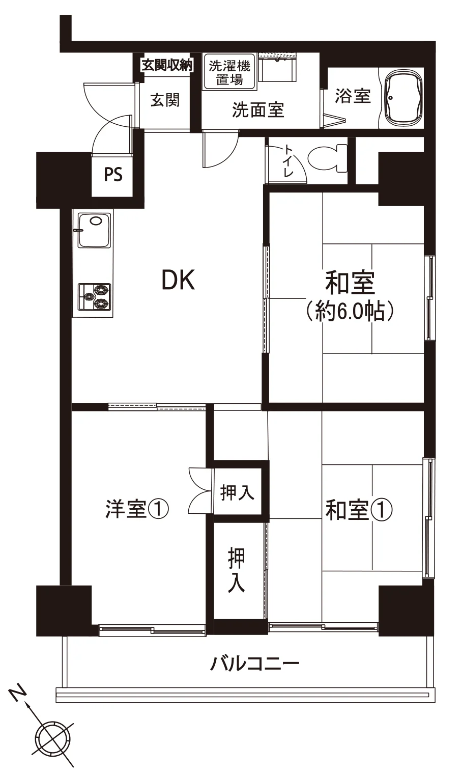 Floor plan — 3DK, 54.84 sq m. Labels are in the original Japanese.