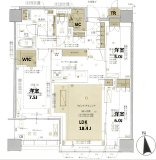 Floor plan — 3LDK, 85.90 sq m. Labels are in the original Japanese.