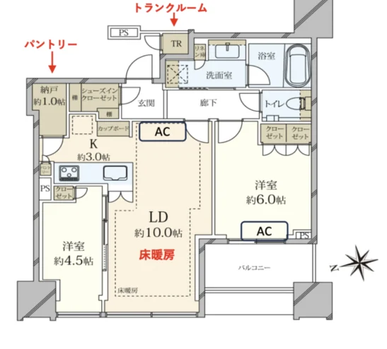 Floor plan — 2LDK, 56.72 sq m. Labels are in the original Japanese.