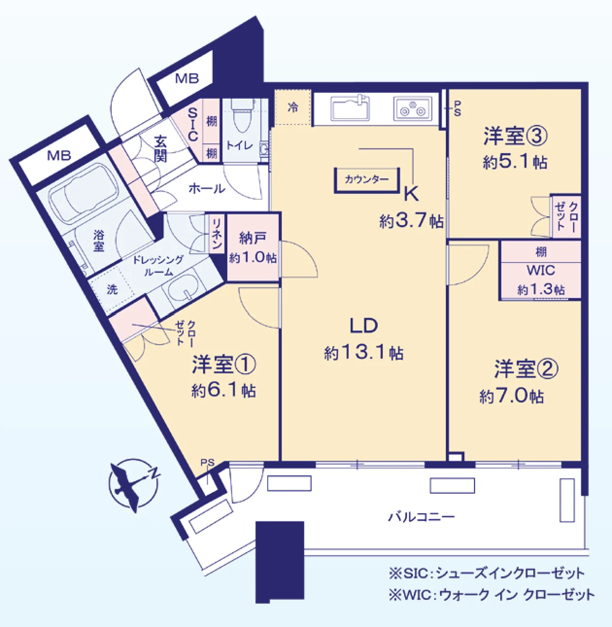 Floor plan — 3LDK + walk-in closet + shoe-in closet, 78.54 sq m. Labels are in the original Japanese.