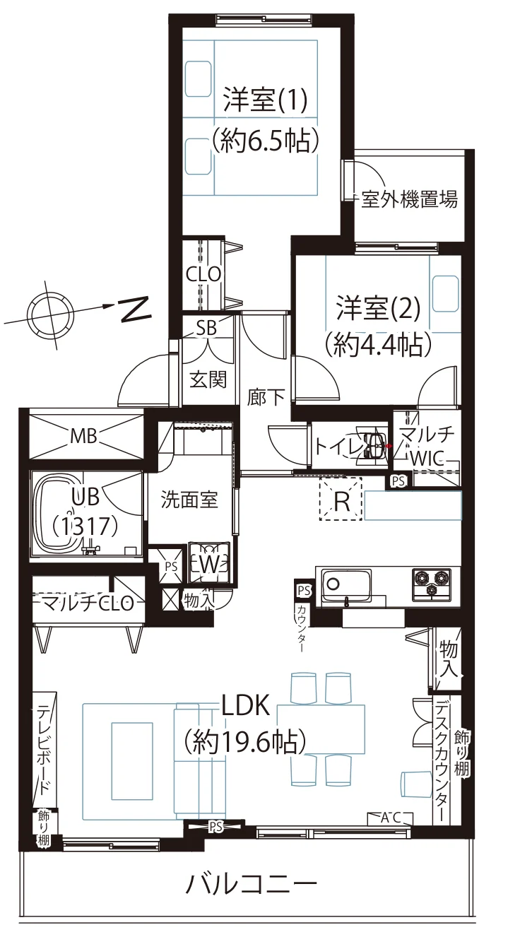 Floor plan — 2LDK, 67.58 sq m. Labels are in the original Japanese.