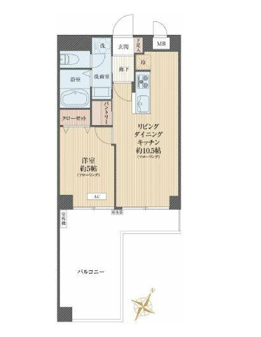 Floor plan — 1LDK, 39.75 sq m, with roof balcony. Labels are in the original Japanese.