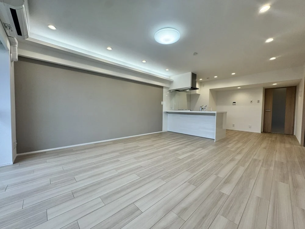 Living, dining and kitchen area