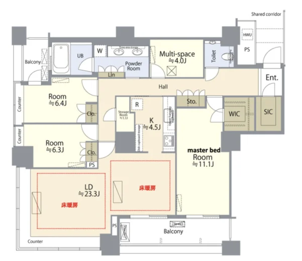 Floor plan — 4LDK, 133.44 sq m. The plan supplied is labelled in English.