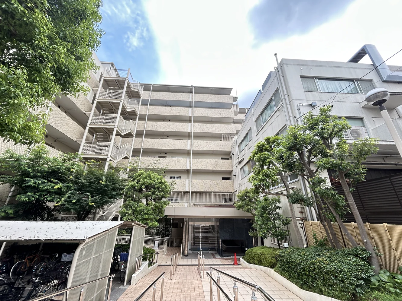Building exterior and entrance approach