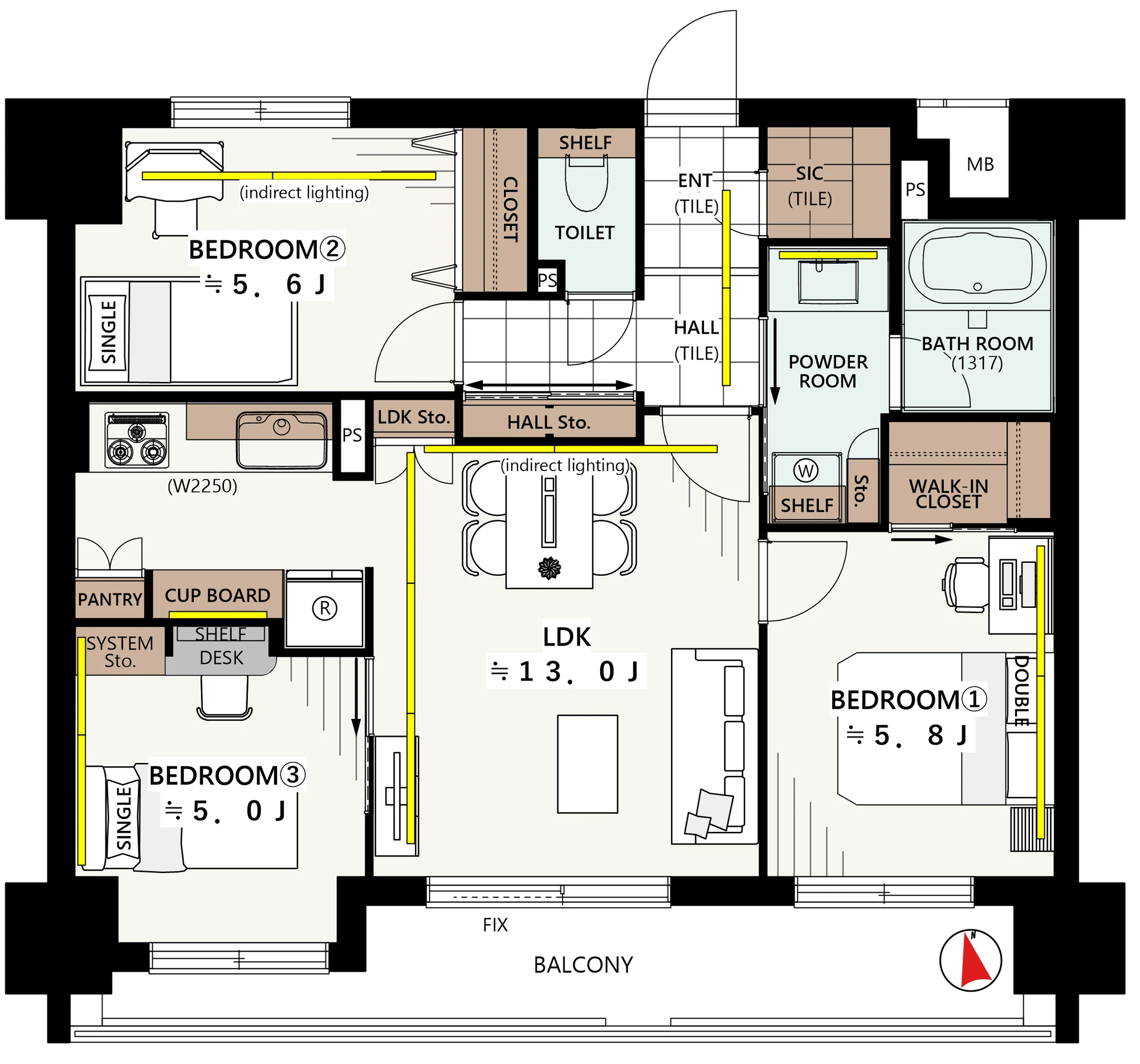 Floor plan — 3LDK + walk-in closet + shoe-in closet, 68.11 sq m.