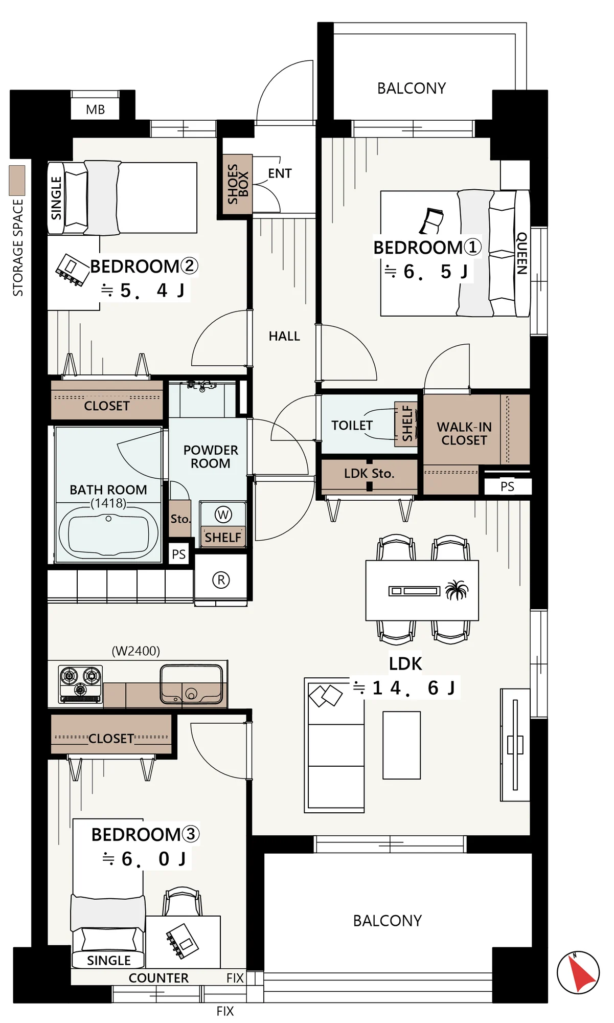 Floor plan — 3LDK+W, 70.12 sq m. Labels are in the original Japanese.