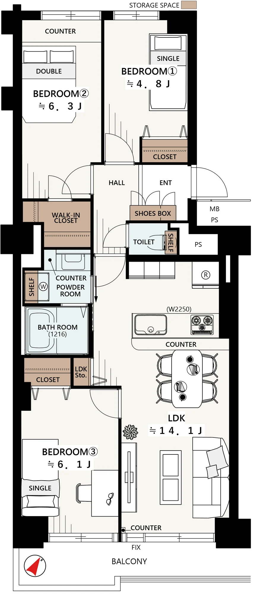 Floor plan — 3LDK, 71.70 sq m. Labels are in the original Japanese.