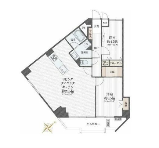 Floor plan — 2LDK, 77.90 sq m. Labels are in the original Japanese.